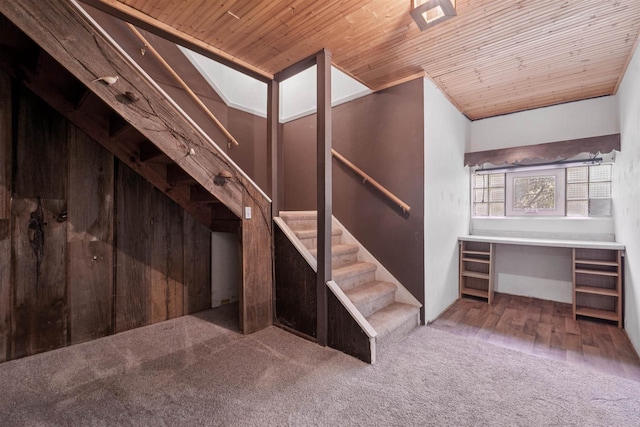 N7618 County Road C, Eldorado, WI 54932 - stairs with carpet flooring and wood ceiling