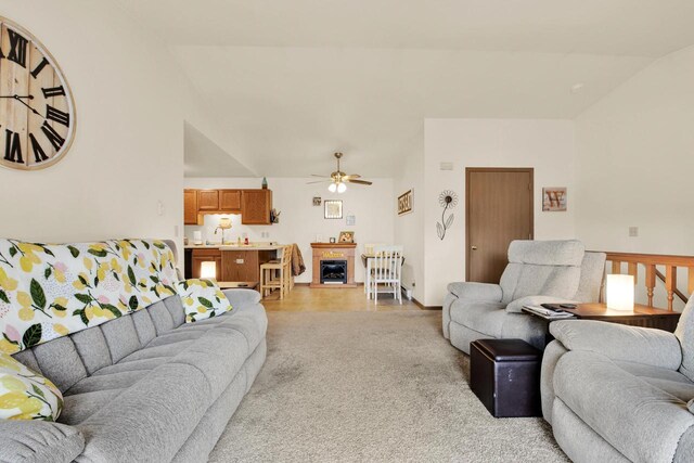 2020 Meadow Ct Unit 2, West Bend, WI 53095 - living room with a ceiling fan and high vaulted ceiling