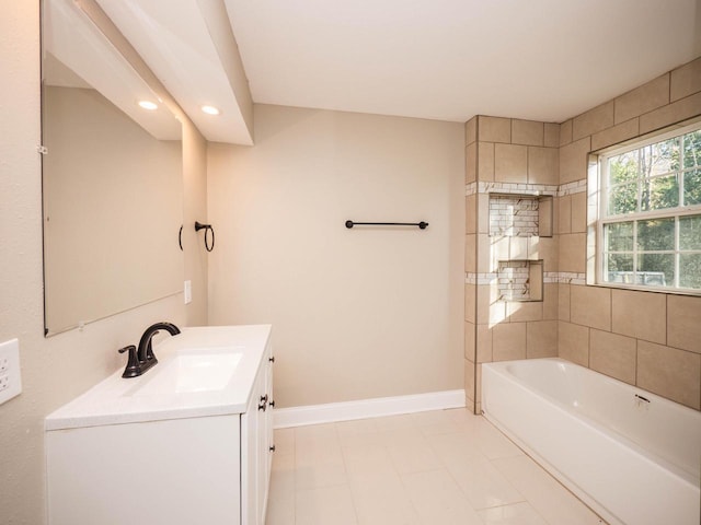 8428 Fox River Rd, Waterford, WI 53185 - bathroom featuring vanity, baseboards, and recessed lighting