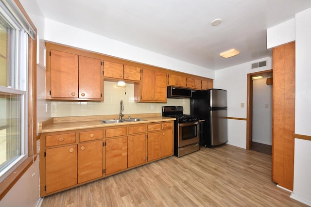 3825 S 5th St Unit 3823, Milwaukee, WI 53207 - kitchen featuring a sink, appliances with stainless steel finishes, brown cabinetry, and light wood-type flooring