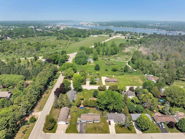 718 Fathom Pl, Sturgeon Bay, WI 54235 - aerial view of property and surrounding area with a nearby body of water and a forest
