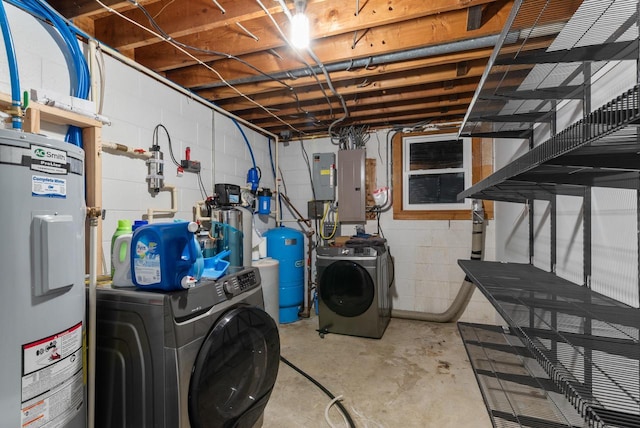 2373 State Road 33, Saukville, WI 53080 - unfinished below grade area featuring water heater, a water pressure tank, electric panel, and separate washer and dryer