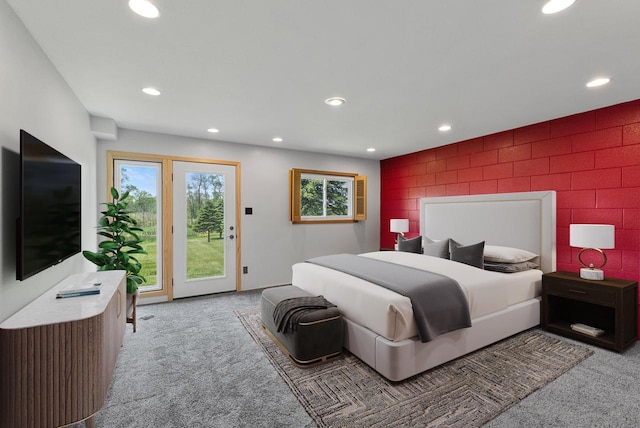 2373 State Road 33, Saukville, WI 53080 - bedroom featuring carpet floors, access to exterior, recessed lighting, tile walls, and an accent wall