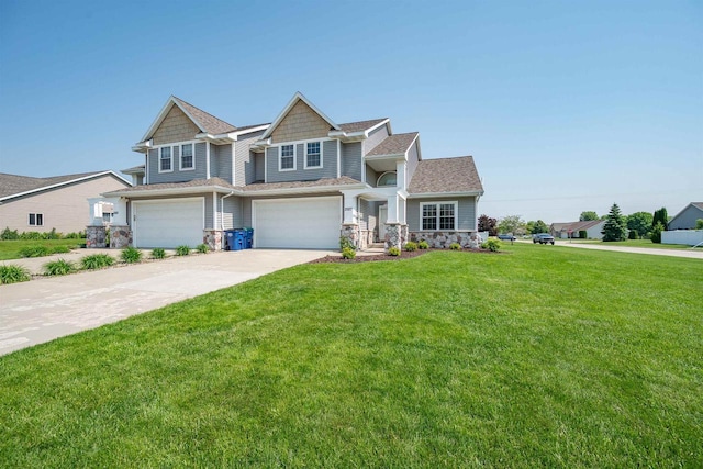 2527 W Crais Ct, De Pere, WI 54115 - craftsman inspired home with a garage, stone siding, a front yard, and concrete driveway
