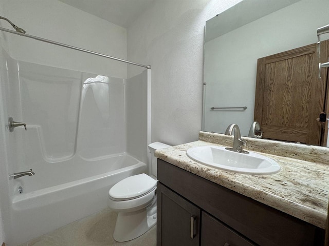 1511 16th Ave, Monroe, WI 53566 - bathroom featuring vanity, toilet,  shower combination, and a textured wall