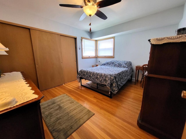 3843 S 95th St, Milwaukee, WI 53228 - bedroom with a closet, light wood-style floors, and a ceiling fan
