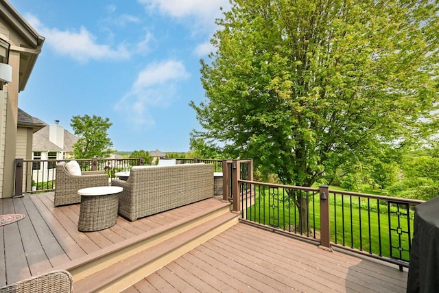 W226N3550 Wethersfield Rd, Pewaukee, WI 53072 - deck with an outdoor living space and a yard