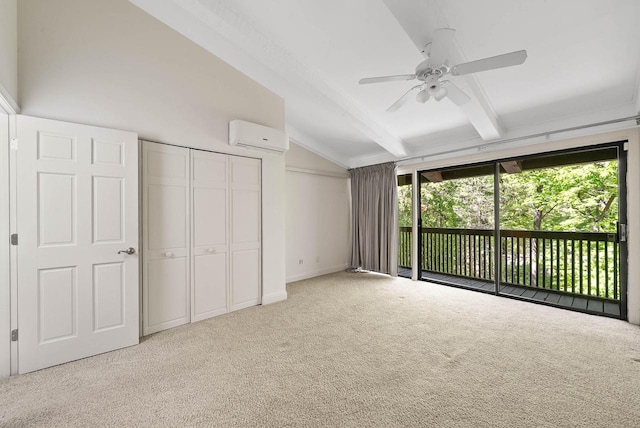 840 Woodland Ct Unit Ee-1, Fontana, WI 53125 - unfurnished bedroom with access to exterior, an AC wall unit, carpet, and a ceiling fan