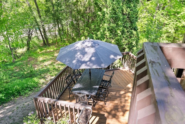 840 Woodland Ct Unit Ee-1, Fontana, WI 53125 - wooden deck with outdoor dining area and stairway