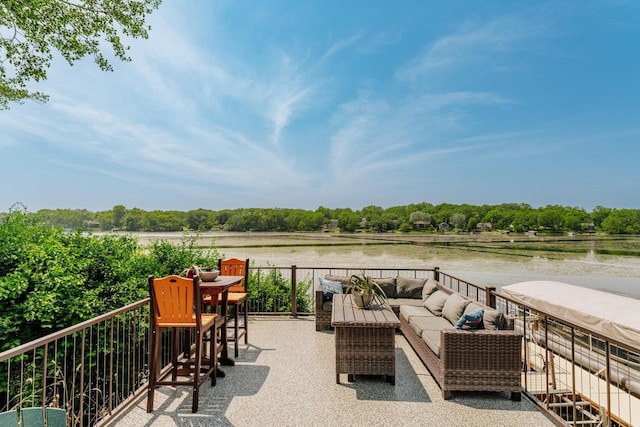 5420 W Peninsula Dr, Waterford, WI 53185 - view of patio featuring outdoor lounge area and view of wooded area