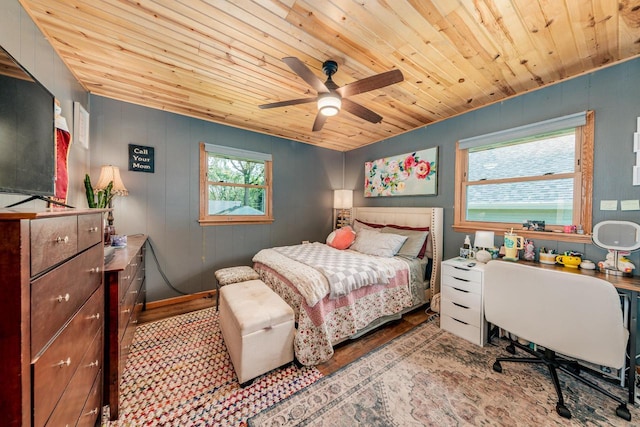 5420 W Peninsula Dr, Waterford, WI 53185 - bedroom featuring wooden ceiling, wood finished floors, and ceiling fan