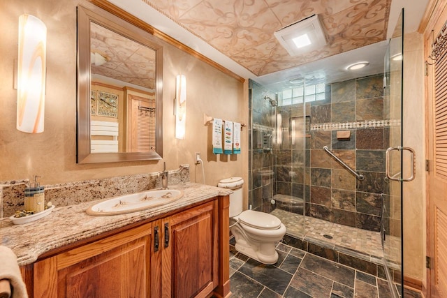 5420 W Peninsula Dr, Waterford, WI 53185 - bathroom featuring vanity, a stall shower, and toilet
