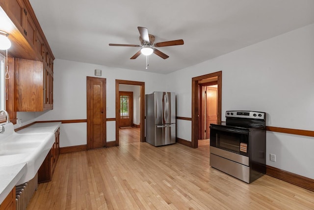 4438 County Road H Prt, Washington, WI 53074 - kitchen with appliances with stainless steel finishes, ceiling fan, and baseboards