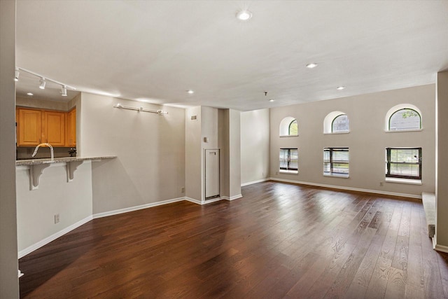 270 E Highland Ave Unit 213, Milwaukee, WI 53202 - unfurnished living room with plenty of natural light, dark wood-type flooring, baseboards, rail lighting, and recessed lighting
