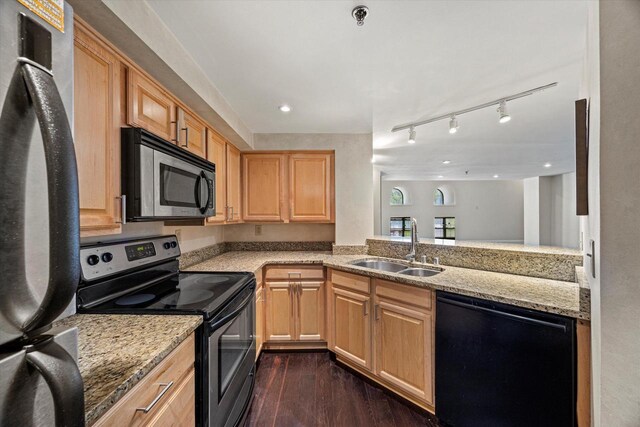 270 E Highland Ave Unit 213, Milwaukee, WI 53202 - kitchen featuring stainless steel appliances, a sink, light brown cabinets, dark wood-type flooring, and recessed lighting