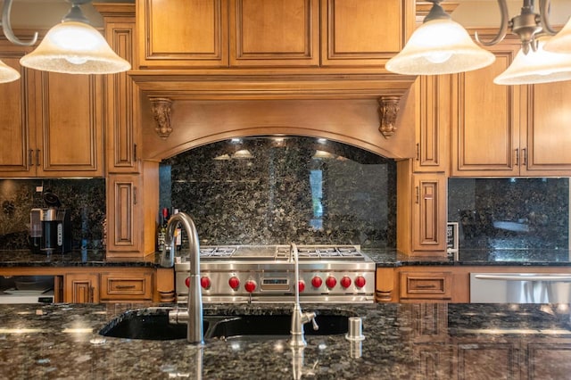 1252 Mary Hill Cir, Hartland, WI 53029 - kitchen featuring tasteful backsplash, brown cabinets, and stainless steel dishwasher