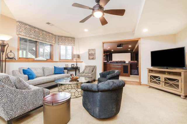 1252 Mary Hill Cir, Hartland, WI 53029 - carpeted living area featuring recessed lighting and a ceiling fan