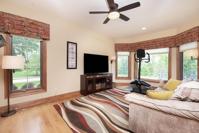 1252 Mary Hill Cir, Hartland, WI 53029 - living area with wood finished floors, baseboards, and a ceiling fan