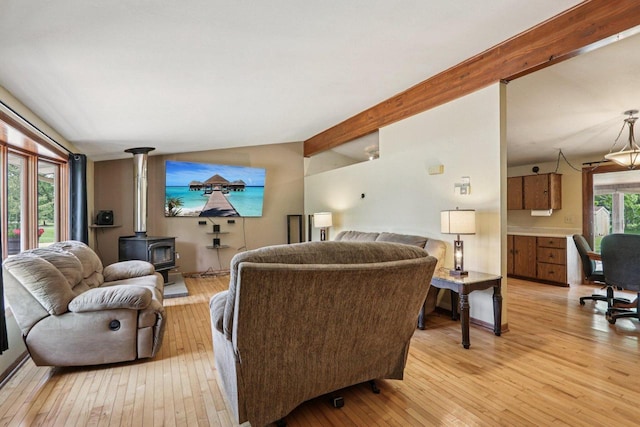 8845 388th Ave, Burlington, WI 53105 - living room with a wood stove and light wood finished floors