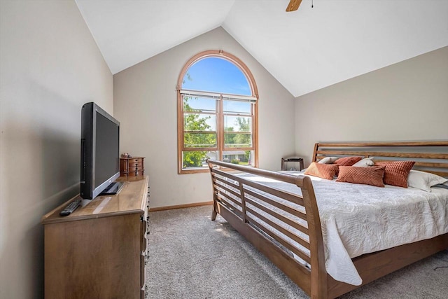 6705 Brian Dr, Waterford, WI 53185 - carpeted bedroom with vaulted ceiling, ceiling fan, and baseboards