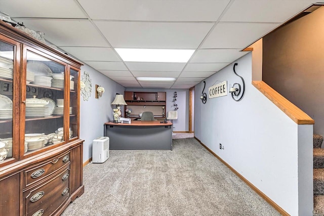 6705 Brian Dr, Waterford, WI 53185 - office featuring a paneled ceiling, carpet floors, and baseboards
