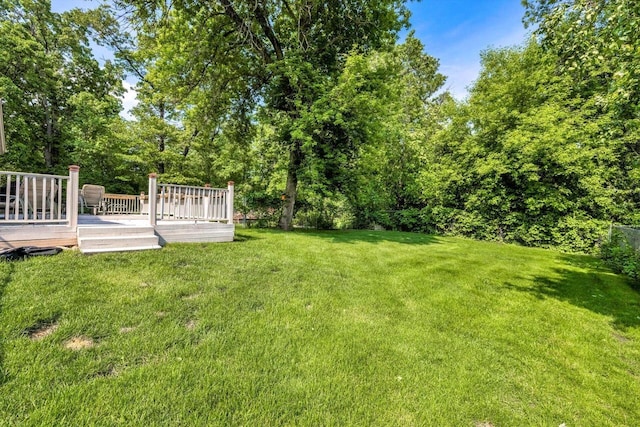 6705 Brian Dr, Waterford, WI 53185 - view of green lawn featuring a wooden deck
