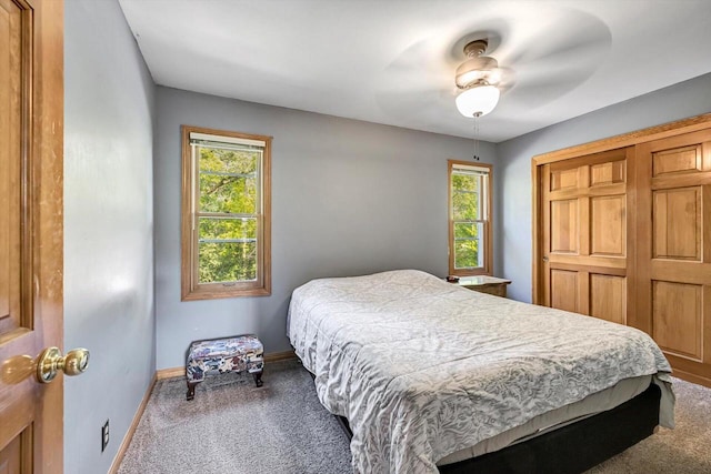 6705 Brian Dr, Waterford, WI 53185 - bedroom with carpet floors, baseboards, a ceiling fan, and a closet