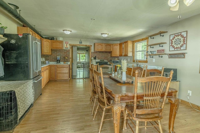 17618 W State Road 81, Brodhead, WI 53520 - dining area with light wood finished floors and ceiling fan