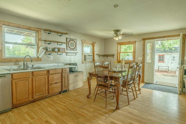 17618 W State Road 81, Brodhead, WI 53520 - dining area featuring light wood-type flooring and ceiling fan