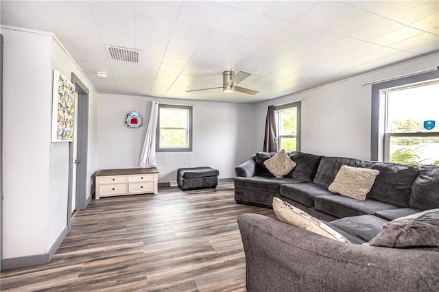 W9952 State Highway 54, Black River Falls, WI 54615 - living area featuring ceiling fan, wood finished floors, and baseboards