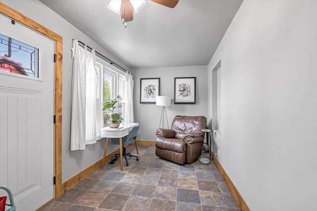 405 W Washington St, Waterford, WI 53185 - living area with dark stone finish flooring and ceiling fan