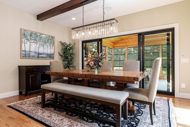 1102 Eldon Way, Edgerton, WI 53534 - dining space featuring wood finished floors, beam ceiling, and recessed lighting