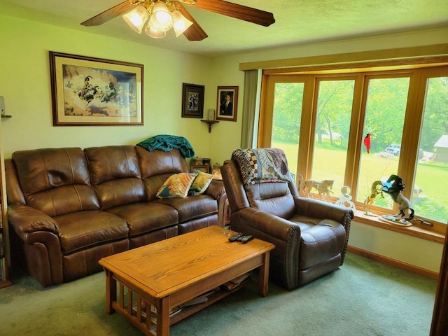 3213 W County M Rd, Edgerton, WI 53534 - carpeted living area with ceiling fan, healthy amount of natural light, and baseboards