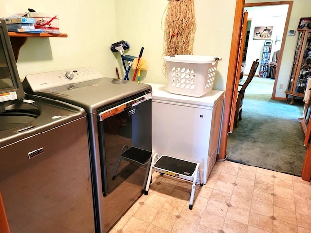 3213 W County M Rd, Edgerton, WI 53534 - washroom with independent washer and dryer and light colored carpet