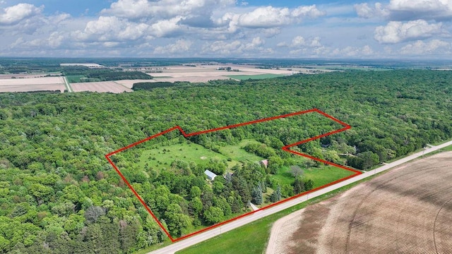7129 S County Road Jj, Bancroft, WI 54921 - aerial overview of property's location featuring a forest and property parcel outlined