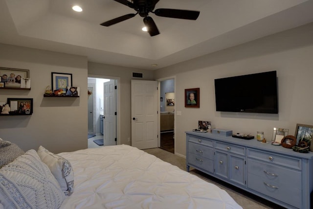 396 Panther Ct, Whitewater, WI 53190 - carpeted bedroom with a raised ceiling, baseboards, recessed lighting, and ceiling fan
