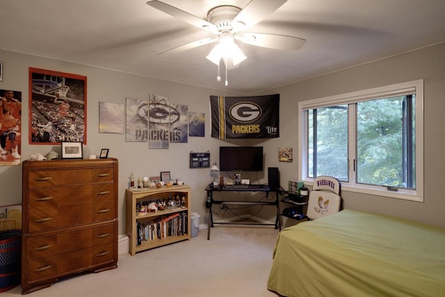 396 Panther Ct, Whitewater, WI 53190 - bedroom with light colored carpet and ceiling fan