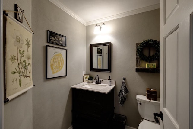 396 Panther Ct, Whitewater, WI 53190 - half bath featuring toilet, ornamental molding, and vanity