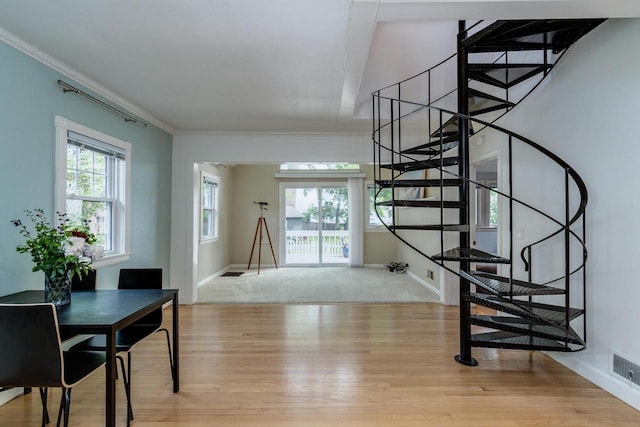 5230 Harbor Ct, Madison, WI 53705 - staircase featuring wood finished floors and ornamental molding