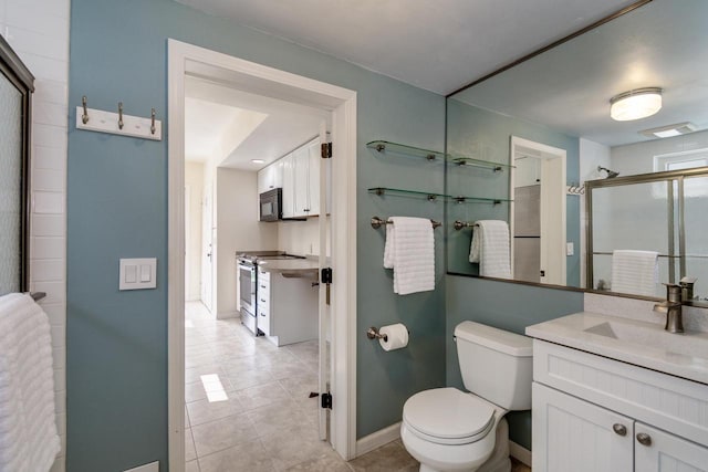 5230 Harbor Ct, Madison, WI 53705 - full bathroom featuring vanity, a stall shower, and tile patterned floors