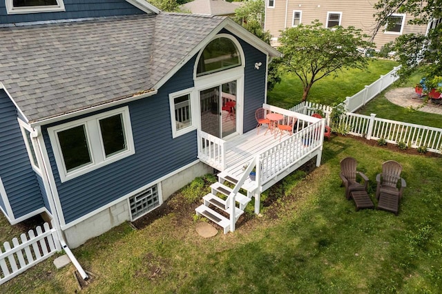 5230 Harbor Ct, Madison, WI 53705 - back of house featuring roof with shingles, a fenced backyard, and a wooden deck