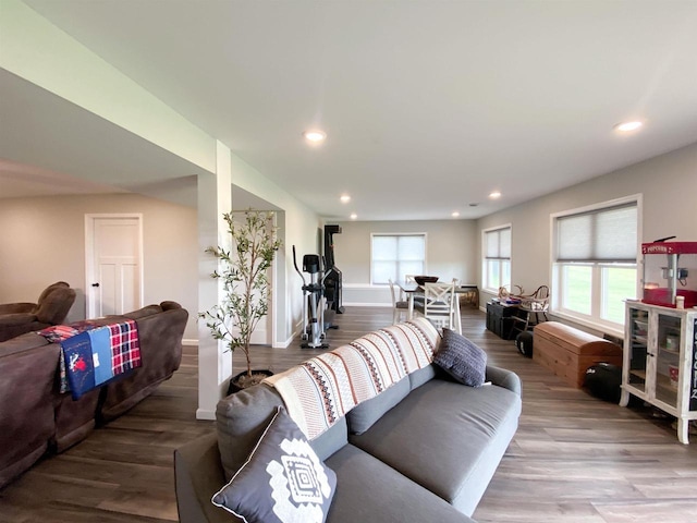 110 Grand St, Highland, WI 53543 - living room with recessed lighting, wood finished floors, and baseboards