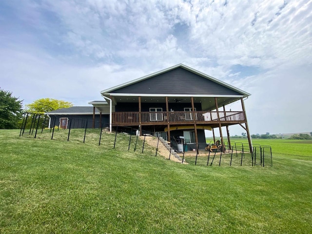 110 Grand St, Highland, WI 53543 - back of house featuring a yard and a wooden deck