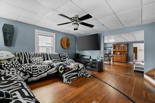 324 N Lincoln Ave, Beaver Dam, WI 53916 - living room with a drop ceiling, ceiling fan, and hardwood / wood-style flooring