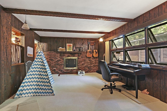 2518 Borg Rd, Delavan, WI 53115 - carpeted office featuring wooden walls, plenty of natural light, and beam ceiling