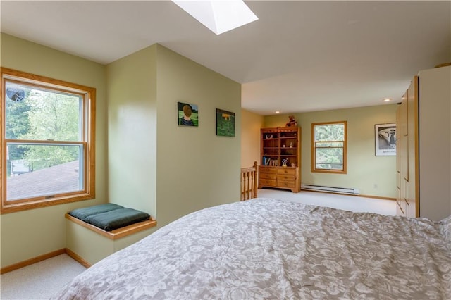 N8355 330th St, Spring Valley, WI 54767 - bedroom featuring baseboard heating, a skylight, light carpet, and baseboards