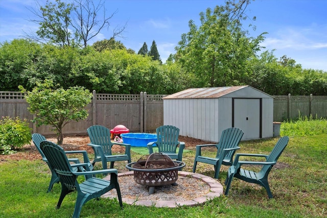 7101 W Tripoli Ave, Milwaukee, WI 53220 - fenced backyard featuring an outdoor fire pit and a storage unit