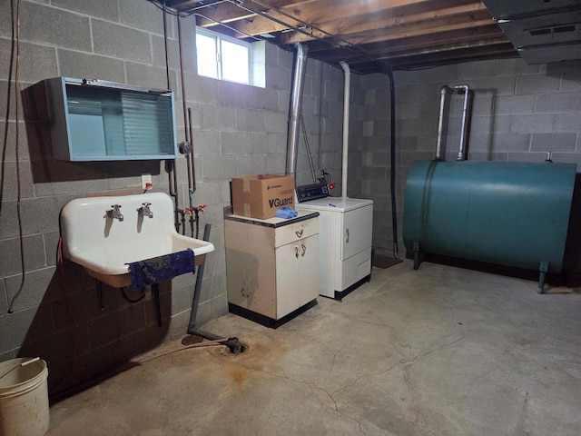 3803 State Highway 147 W, Two Rivers, WI 54241 - basement with heating fuel, washer / dryer, and a sink