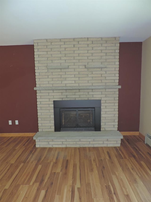 422 E Catherine St, Muscoda, WI 53573 - detailed view of a fireplace, baseboards, and wood finished floors