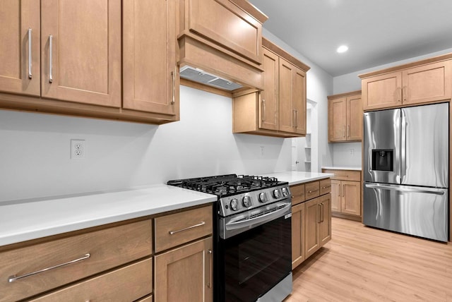 3566 W Hank Ave, De Pere, WI 54115 - kitchen with appliances with stainless steel finishes, light wood-style floors, light countertops, and recessed lighting